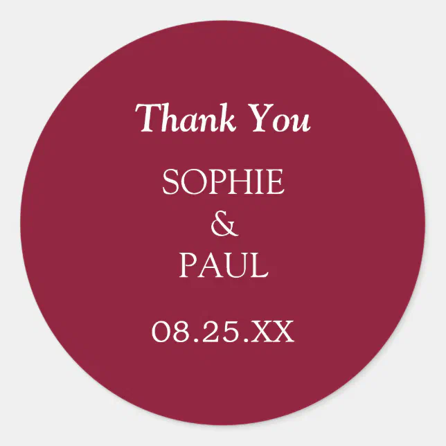 Elegant Burgundy Wedding Thank You Sticker