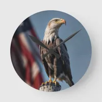 Eagle and American Flag Round Clock