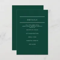 Elegant Modern Emerald Green Wedding  Enclosure Card