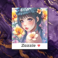 Pretty Anime Girl with Purple Eyes  Sticker