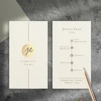 Modern Creamy White & Gold Luxe Script Monogram Business Card