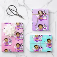 Pink, Purple, Teal Fairy and Unicorns Wrapping Paper Sheets