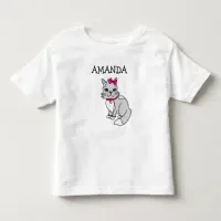 Personalized Little Girl's Gray Kitten with Bow To Toddler T-shirt