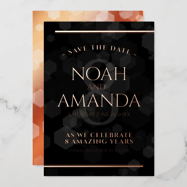 8th Bronze Wedding Anniversary Save the Date Foil Invitation