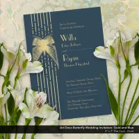 Art Deco Butterfly Blue and Gold Wedding  Invitation