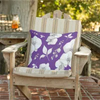 Watercolor White Orchid on Purple | Outdoor Pillow