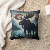 Majestic Moose Standing by a Lake at Dusk Throw Pillow