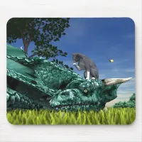 Surprise Visitor - Cute Cat on Dragon’s Head Mouse Pad