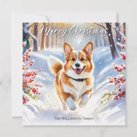 Pembroke Welsh Corgi Dog In Snow Christmas Holiday Card