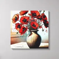 Pretty Vase of Red Poppies Canvas Print