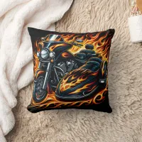 Fiery motorcycle with sidecar at sunset throw pillow