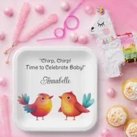 Bird-Themed Baby Shower Cute Watercolor Paper Plates