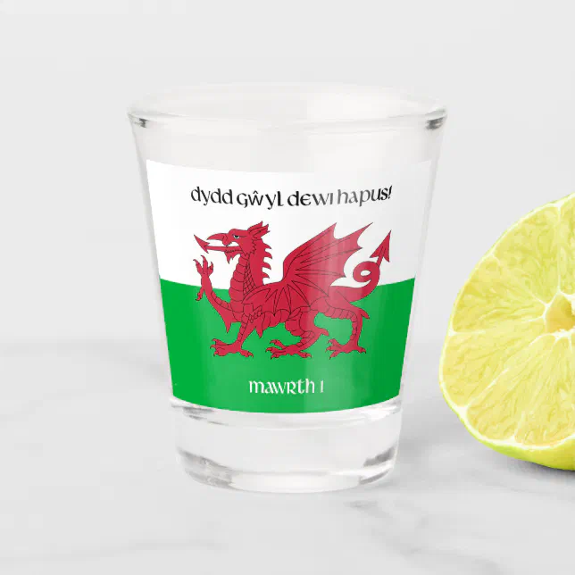 Happy St. David's Day Red Dragon Welsh Flag Shot Glass