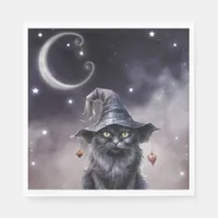 Black Halloween Cat Wearing a Witch Hat  Napkins