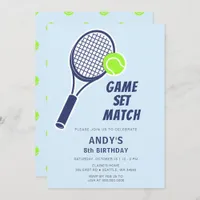 Tennis Racquet Blue Boys Birthday Invitation