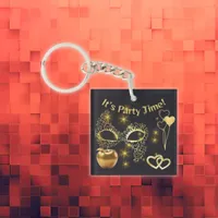 Gold Masquerade It's Party Time | Keychain