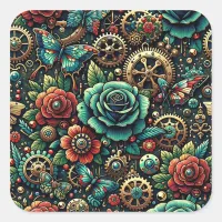 Beautiful Steampunk Themed Gears and Roses   Square Sticker