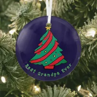 Best Grandpa Ever | Navy Blue Christmas Tree Glass Ornament