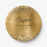 Glittery Gold Foil 21st Birthday Paper Plates