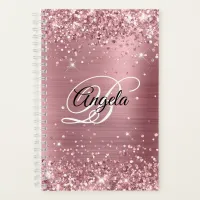 Glittery Light Pink Foil Fancy Monogram Notebook