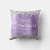 Silver Glitter Light Purple Foil Quinceañera Throw Pillow