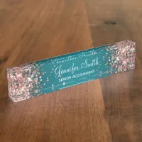 Rose Gold Glitter Dark Turquoise Gradient Desk Name Plate