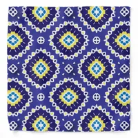 Blue Yellow Mediterranean Azulejos Mosaic Pattern Bandana