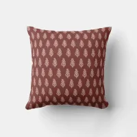 Indian Motif Handblock Print Beige on Ruby Wine Throw Pillow