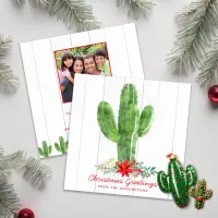 Rustic Christmas Cactus Wood Holiday Photo Invitation