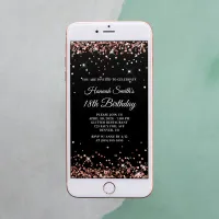 Glittery Rose Gold and Black 18th Birthday Invitation