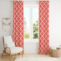 Coral Pink Moroccan Quatrefoil Trellis Blackout Curtains