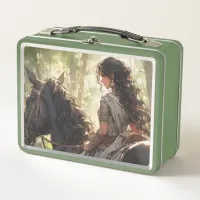 Anime horseback ride in the woods metal lunch box