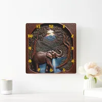 Majestic Elephant by Serene Mountain Lake Square Wall Clock