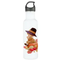 Vintage Pilgrim Boy Praying on Pumpkin Stainless Steel Water Bottle