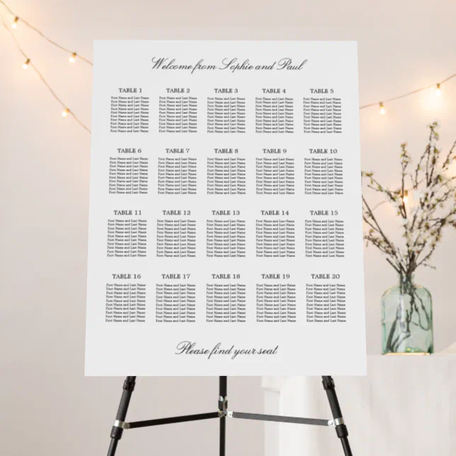 Elegant Minimalist 20 Table Seating Chart Foam Board