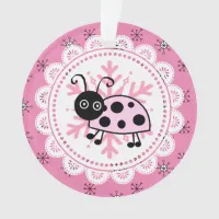 Cute pink Ladybug Personalized Christmas Ornament