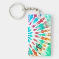 Digital Blue Turquoise Pink Tie Dye Keychain