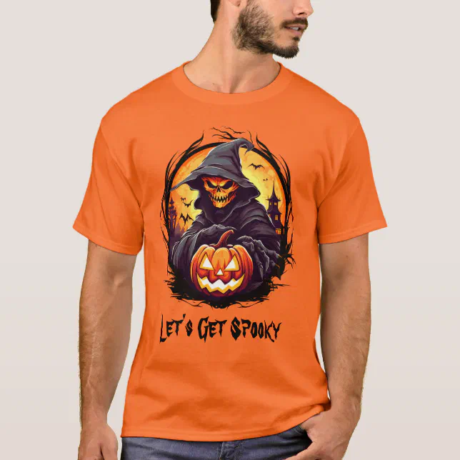 Skeleton with jack o lantern | Halloween Pumpkin T-Shirt