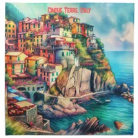 Coastal Charm Italy Cinque Terre Watercolor | Cloth Napkin