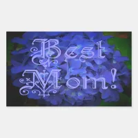 Best Mom with Blue Flower Background Rectangular Sticker