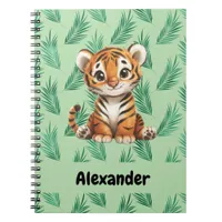 Cute Cartoon Tiger on Tropical Leaves Notebook