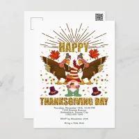 Gnome Dabbing Turkeys Thanksgiving Day Invitation Postcard