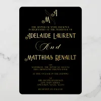 Thumbnail for Modern Elegant Black & White  Gold Striped Wedding Foil Invitation