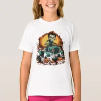 Halloween Zombie Driving Though Pumpkin Patch T-Shirt