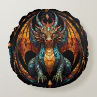 Cute Dragon Stained Glass Mosaic Design Round Pillow