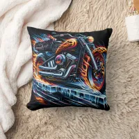 Motorcycle racing on icy dusk road throw pillow