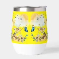 Cute Watercolor Cottagecore Yellow on yellow | Thermal Wine Tumbler