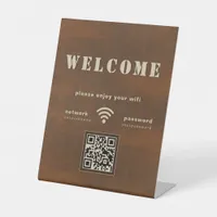 Rustic Copper Brown Metal wifi Welcome Pedestal Sign