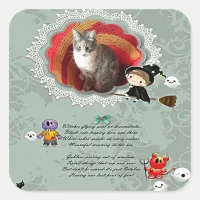 Photo Frame with Witch, Monsters, Ghost, Cat Square Sticker