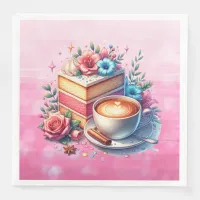 Coffee and Birthday Cake Personalized Paper Dinner Napkins